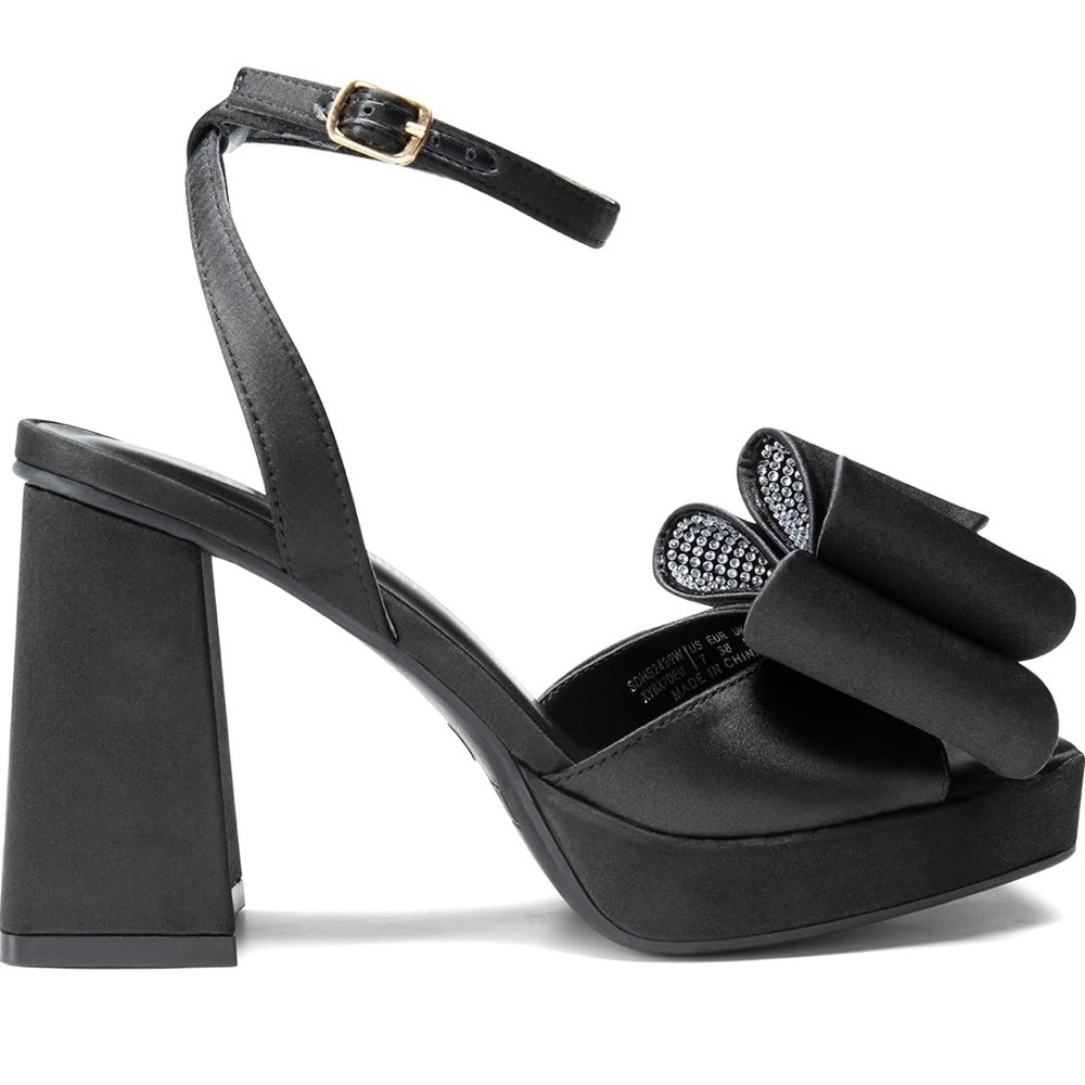 Dream Pairs Black Platform Heels with Bow - Picture 3 of 5